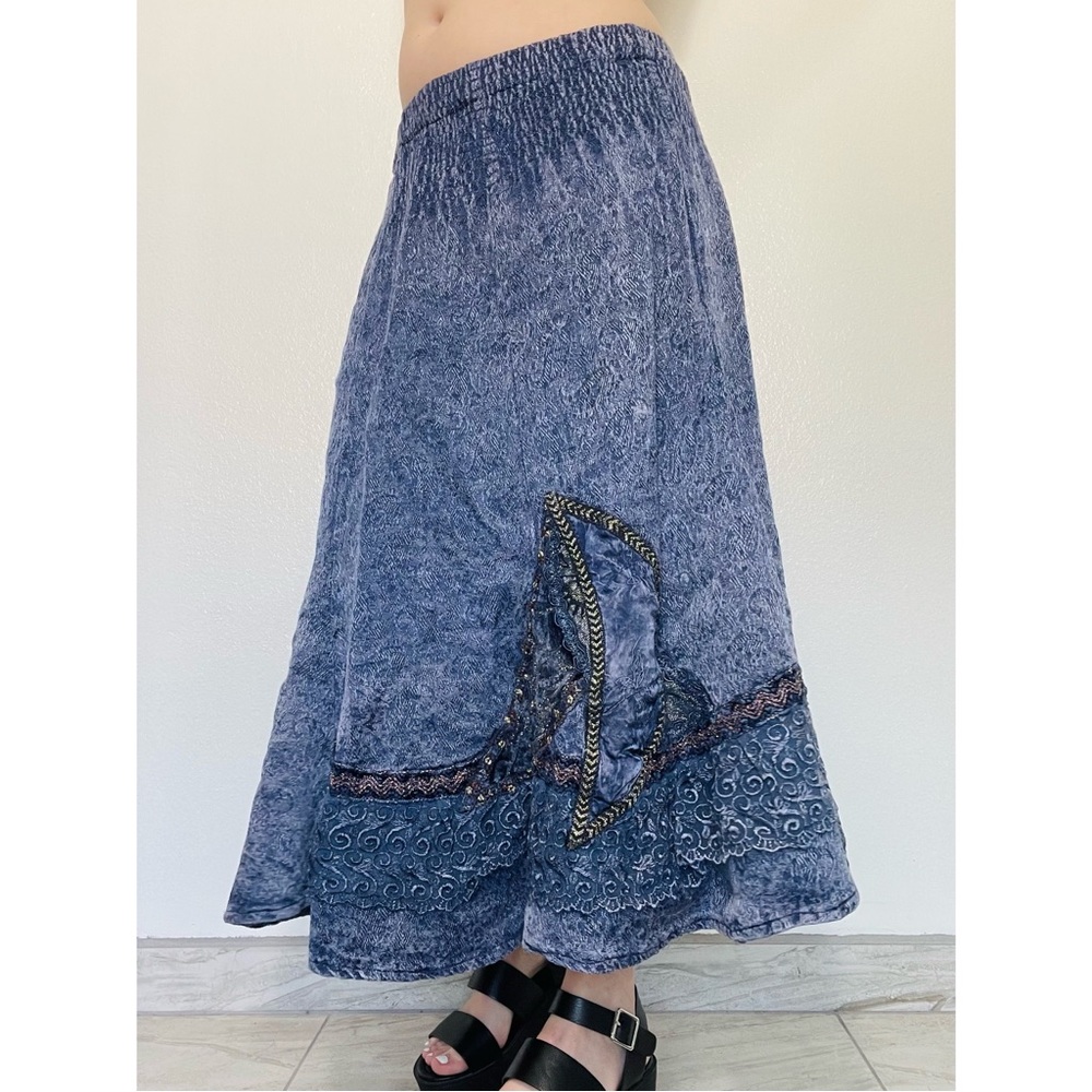 Unbranded | Vintage Whimsigoth Fairy Renaissance Navy Embroidered Circle Skirt